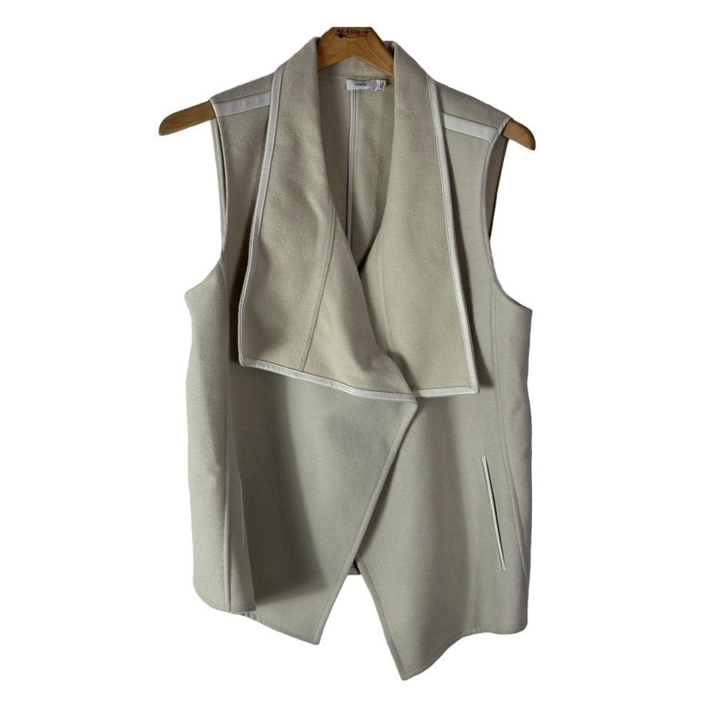 Vince Wool Blend Lamb Leather Trim Vest Size Large